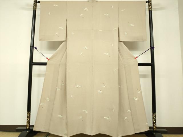 平和屋着物▽上質な小紋　単衣　松葉文　銀彩　正絹　逸品　DAAV3018du