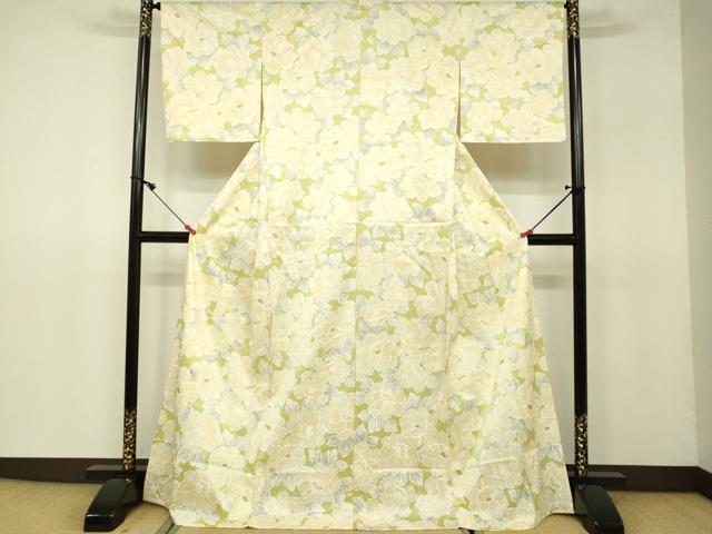 平和屋着物▽上質な小紋 単衣 牡丹文 金彩 正絹 逸品 DAAV3019du
