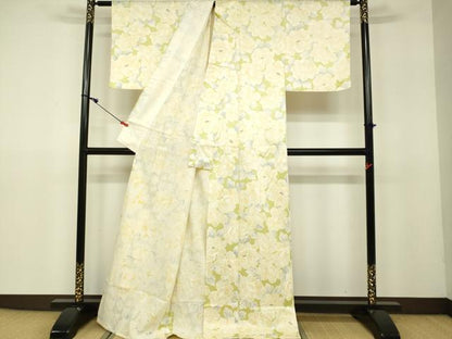 平和屋着物▽上質な小紋 単衣 牡丹文 金彩 正絹 逸品 DAAV3019du