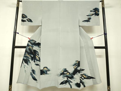 平和屋着物▽訪問着　単衣　松文　金彩　正絹　逸品　DAAV3021du