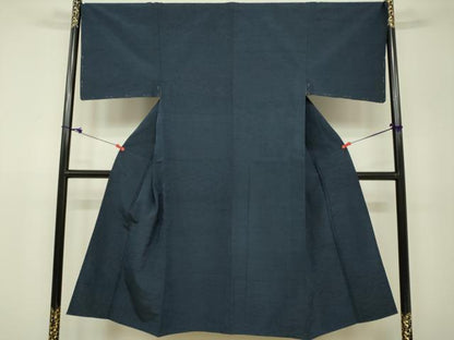 平和屋着物▽男性　紬　単衣　暗いネービーブルー色　正絹　逸品　DAAV3029du