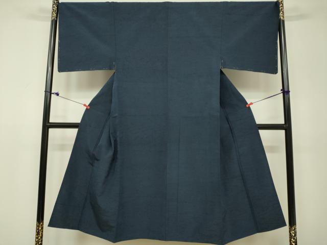 平和屋着物▽男性　紬　単衣　暗いネービーブルー色　正絹　逸品　DAAV3029du