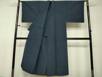 平和屋着物▽男性　紬　単衣　暗いネービーブルー色　正絹　逸品　DAAV3029du