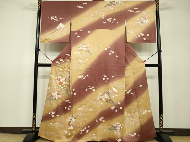 平和屋着物●上質な小紋 作家物 駒刺繍 扇面立波花文 暈し染め 金彩 鈴乃屋扱い 正絹 逸品 DAAV3079du