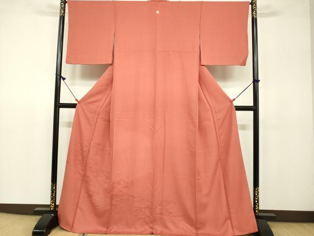 平和屋着物●豪華色留袖 風景花松文 鉛丹色 正絹 逸品 DAAV3088du