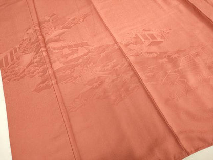 平和屋着物●豪華色留袖 風景花松文 鉛丹色 正絹 逸品 DAAV3088du