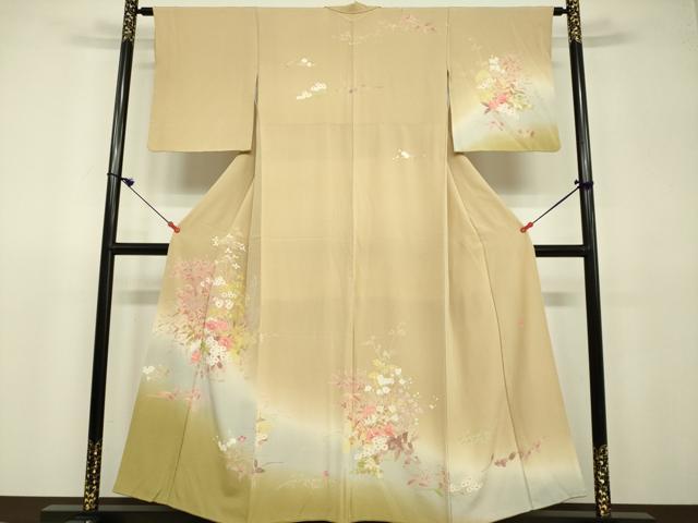 平和屋着物●十日町友禅作家 一梗 訪問着 花籠文 暈し染め 正絹 逸品 DAAV3094du