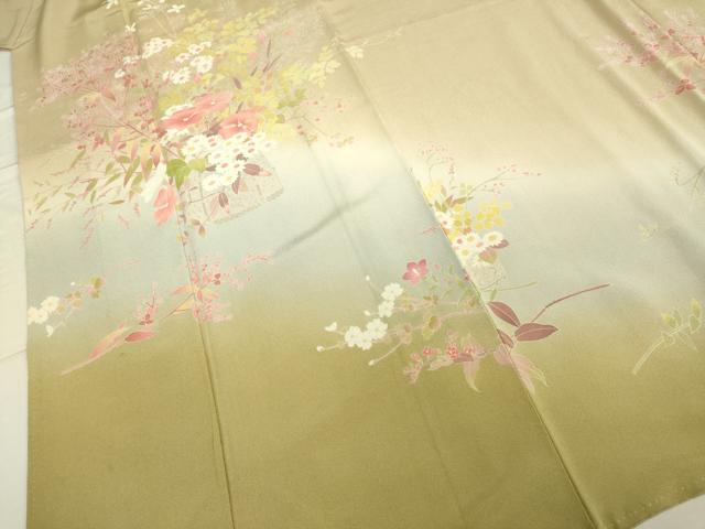 平和屋着物●十日町友禅作家 一梗 訪問着 花籠文 暈し染め 正絹 逸品 DAAV3094du