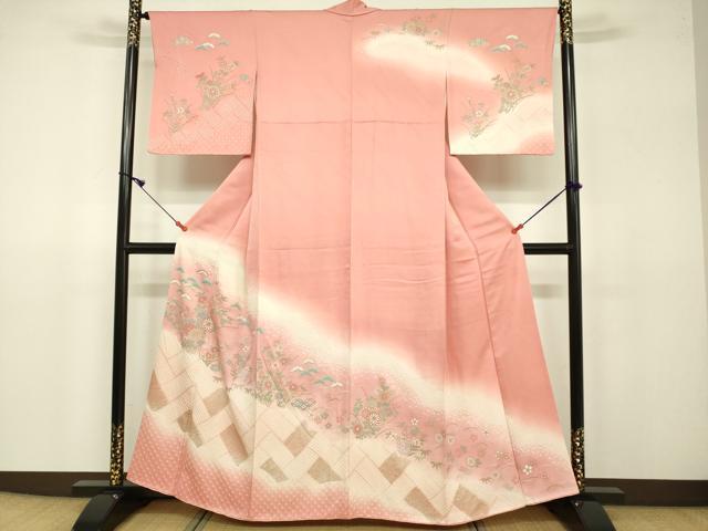 平和屋着物●訪問着　絞り　吉祥草花文　暈し染め　金彩　正絹　逸品　DAAV3113du