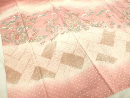 平和屋着物●訪問着　絞り　吉祥草花文　暈し染め　金彩　正絹　逸品　DAAV3113du