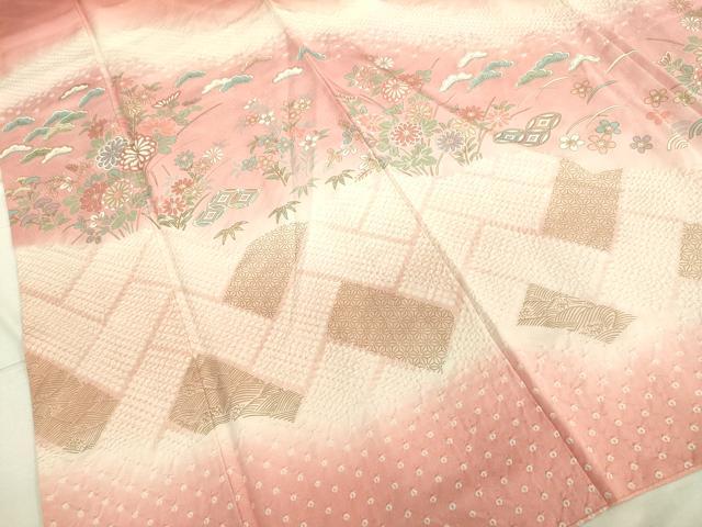 平和屋着物●訪問着　絞り　吉祥草花文　暈し染め　金彩　正絹　逸品　DAAV3113du