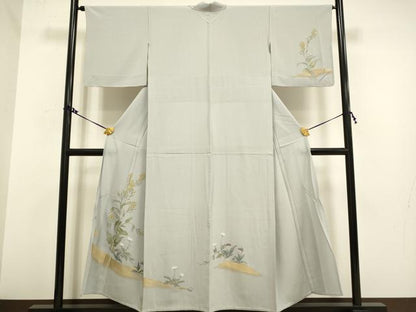 平和屋着物▽訪問着 単衣 手描き 花鳥文 金彩 正絹 逸品 未使用 DAAV3116du