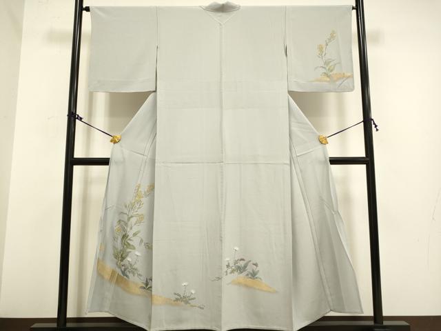 平和屋着物▽訪問着 単衣 手描き 花鳥文 金彩 正絹 逸品 未使用 DAAV3116du
