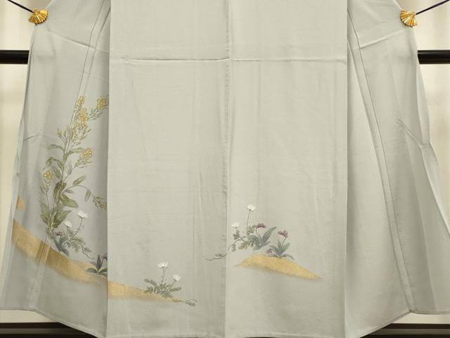 平和屋着物▽訪問着 単衣 手描き 花鳥文 金彩 正絹 逸品 未使用 DAAV3116du