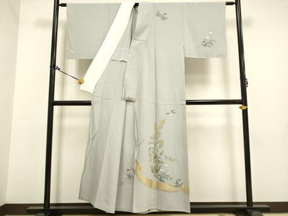 平和屋着物▽訪問着 単衣 手描き 花鳥文 金彩 正絹 逸品 未使用 DAAV3116du
