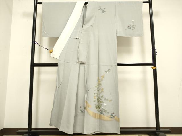 平和屋着物▽訪問着 単衣 手描き 花鳥文 金彩 正絹 逸品 未使用 DAAV3116du