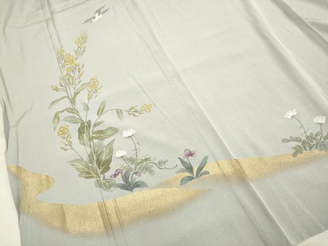 平和屋着物▽訪問着 単衣 手描き 花鳥文 金彩 正絹 逸品 未使用 DAAV3116du
