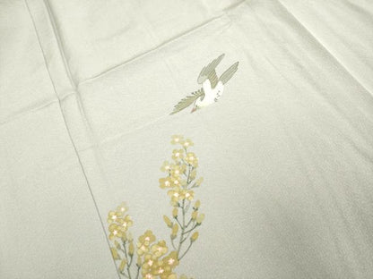 平和屋着物▽訪問着 単衣 手描き 花鳥文 金彩 正絹 逸品 未使用 DAAV3116du