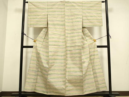 平和屋着物▽上質な紬 単衣 横段文 正絹 逸品 DAAV3117du