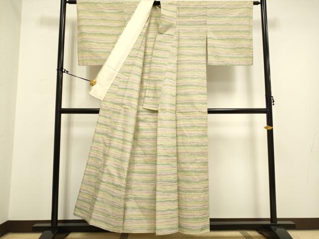平和屋着物▽上質な紬 単衣 横段文 正絹 逸品 DAAV3117du