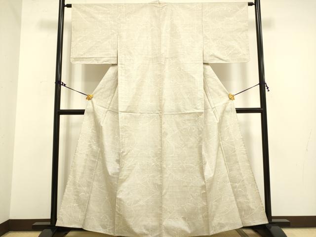平和屋着物▽本場大島紬 白大島 単衣 9マルキ 草花文 森マツ子謹製 証紙付き 正絹 逸品 DAAV3118du