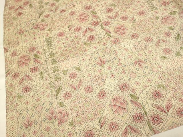平和屋着物▽上質な紬　単衣　洋花文　正絹　逸品　DAAV3121du