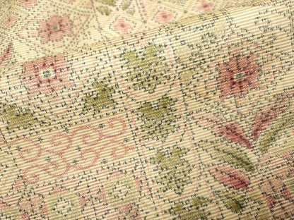 平和屋着物▽上質な紬　単衣　洋花文　正絹　逸品　DAAV3121du