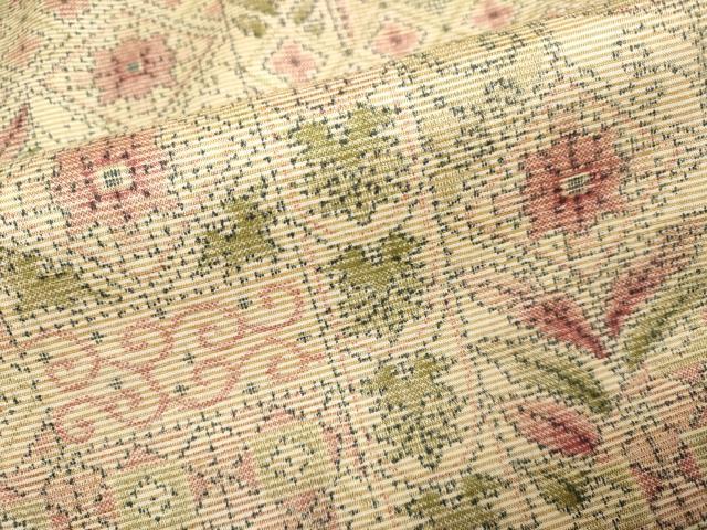 平和屋着物▽上質な紬　単衣　洋花文　正絹　逸品　DAAV3121du