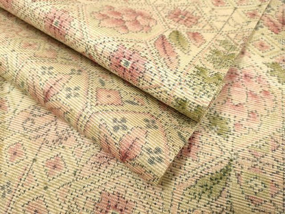平和屋着物▽上質な紬　単衣　洋花文　正絹　逸品　DAAV3121du
