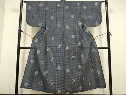 平和屋着物▽上質な紬　単衣　菱文　金彩　正絹　逸品　DAAV3125du