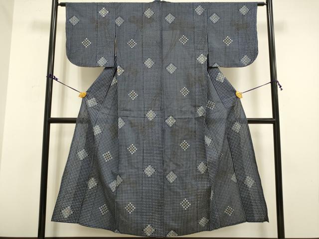 平和屋着物▽上質な紬　単衣　菱文　金彩　正絹　逸品　DAAV3125du