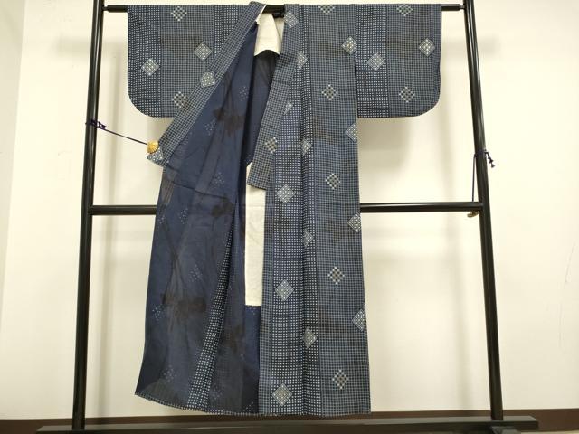 平和屋着物▽上質な紬　単衣　菱文　金彩　正絹　逸品　DAAV3125du