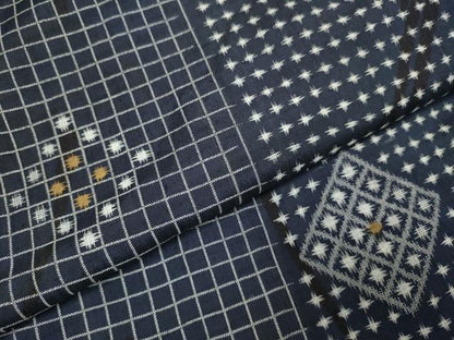 平和屋着物▽上質な紬　単衣　菱文　金彩　正絹　逸品　DAAV3125du