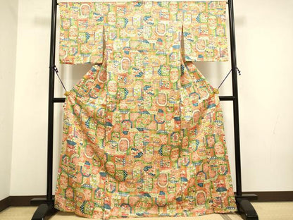 平和屋着物▽上質な小紋 単衣 型染 風景花文 正絹 逸品 DAAV3126du