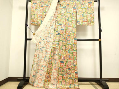 平和屋着物▽上質な小紋 単衣 型染 風景花文 正絹 逸品 DAAV3126du
