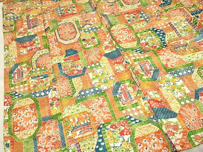 平和屋着物▽上質な小紋 単衣 型染 風景花文 正絹 逸品 DAAV3126du