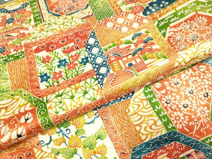 平和屋着物▽上質な小紋 単衣 型染 風景花文 正絹 逸品 DAAV3126du