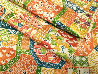 平和屋着物▽上質な小紋 単衣 型染 風景花文 正絹 逸品 DAAV3126du