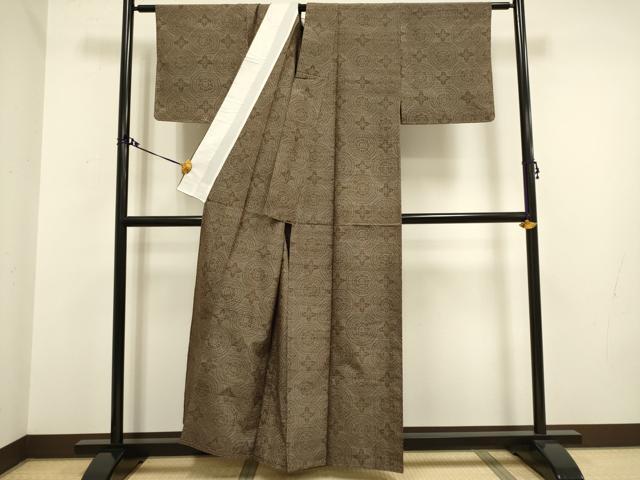 平和屋着物▽真綿紬　単衣　花丸文　証紙付き　正絹　逸品　DAAV3132du