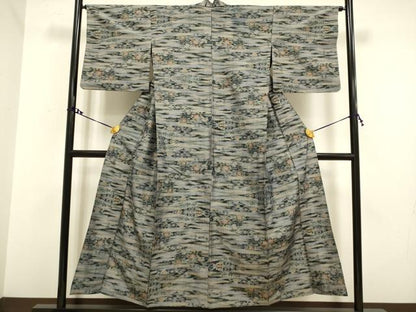 平和屋着物▽上質な紬 単衣 霞花文 正絹 逸品 DAAV3137du