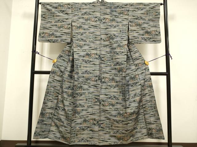平和屋着物▽上質な紬 単衣 霞花文 正絹 逸品 DAAV3137du