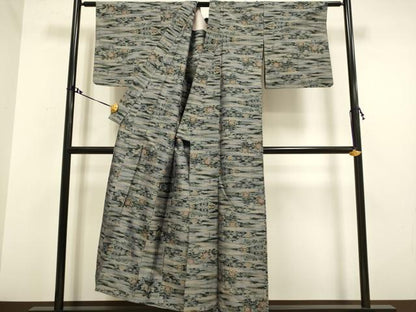 平和屋着物▽上質な紬 単衣 霞花文 正絹 逸品 DAAV3137du