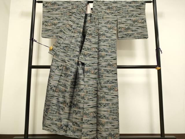 平和屋着物▽上質な紬 単衣 霞花文 正絹 逸品 DAAV3137du