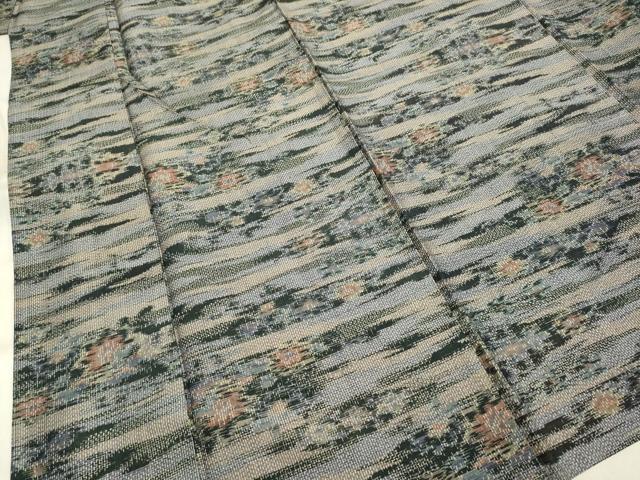 平和屋着物▽上質な紬 単衣 霞花文 正絹 逸品 DAAV3137du