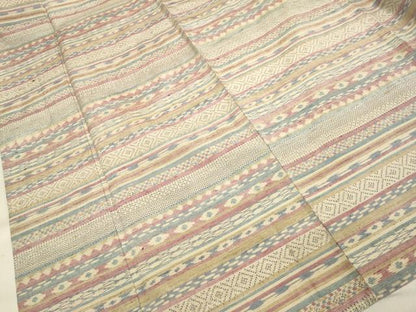 平和屋着物▽上質な紬 単衣 横段吉祥文 正絹 逸品 DAAV3138du