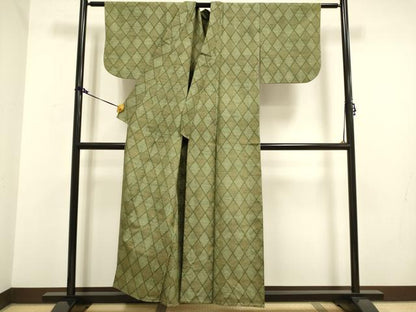 平和屋着物▽上質な紬 単衣 菱文 正絹 逸品 DAAV3140du