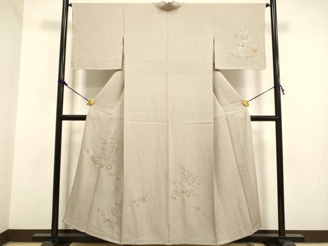 平和屋着物▽中国三大刺繍　スワトウ刺繍　汕頭刺繍　総刺繍　訪問着　単衣　几帳花文　金糸　正絹　逸品　DAAV3143du