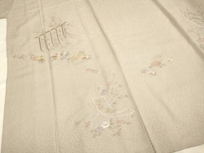 平和屋着物▽中国三大刺繍　スワトウ刺繍　汕頭刺繍　総刺繍　訪問着　単衣　几帳花文　金糸　正絹　逸品　DAAV3143du