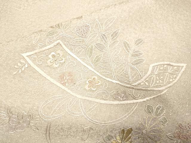 平和屋着物▽中国三大刺繍　スワトウ刺繍　汕頭刺繍　総刺繍　訪問着　単衣　几帳花文　金糸　正絹　逸品　DAAV3143du