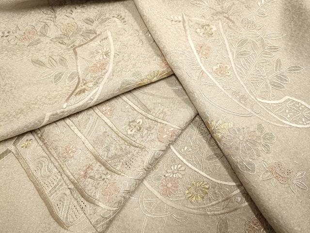 平和屋着物▽中国三大刺繍　スワトウ刺繍　汕頭刺繍　総刺繍　訪問着　単衣　几帳花文　金糸　正絹　逸品　DAAV3143du